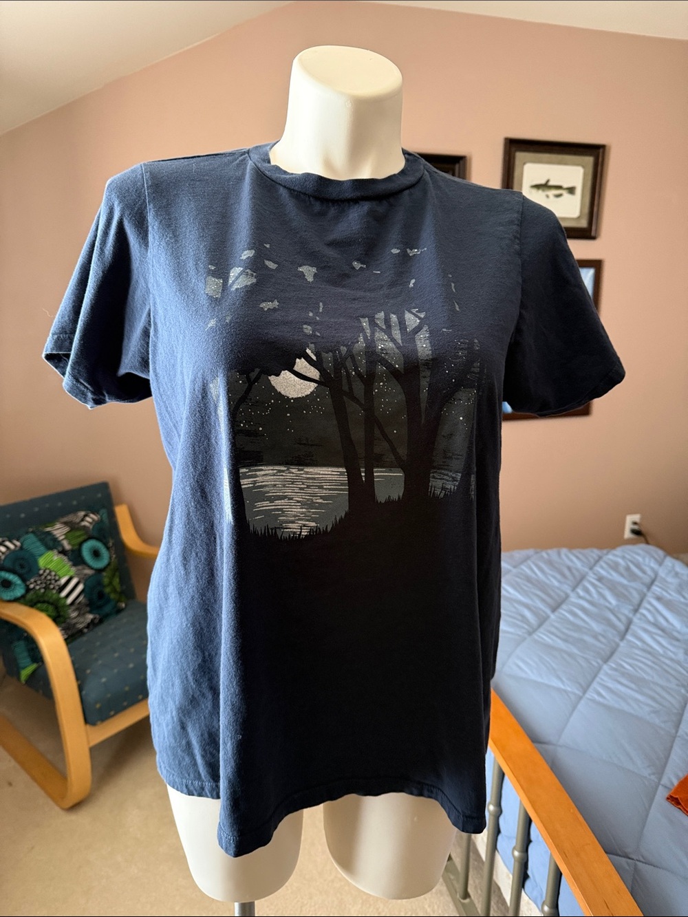 Modcloth Navy Short-Sleeve Tee with Moonlit Forest Graphic